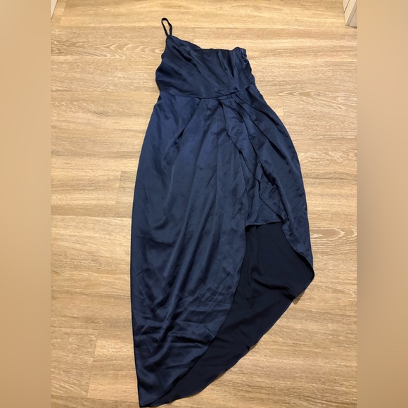 Lulus Law of Attraction Navy Blue One-Shoulder Asymmetrical Midi Dress - Picture 4 of 11